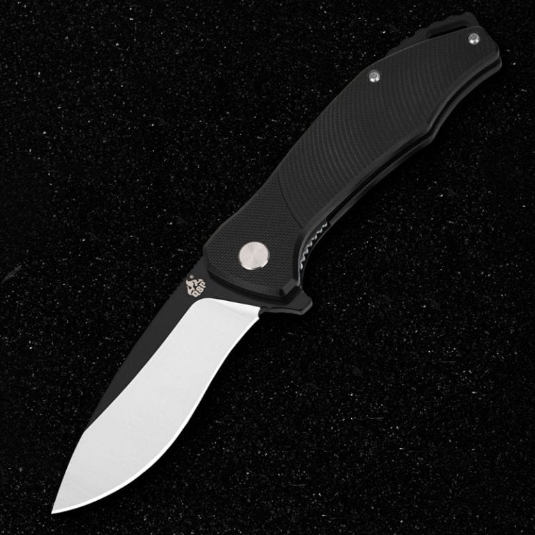 QSP Raven Flipper EDC Folding Knife Satin D2 steel and Black G10 QS122C